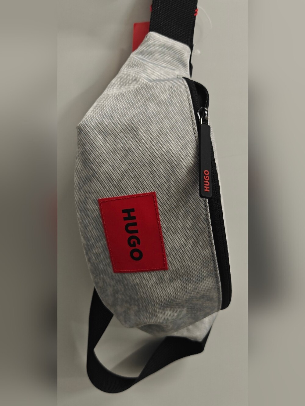 HUGO Men's Gray and Red Crossbody Bag HUGO Ethon PW Bumbag Black Belt Bag Waist